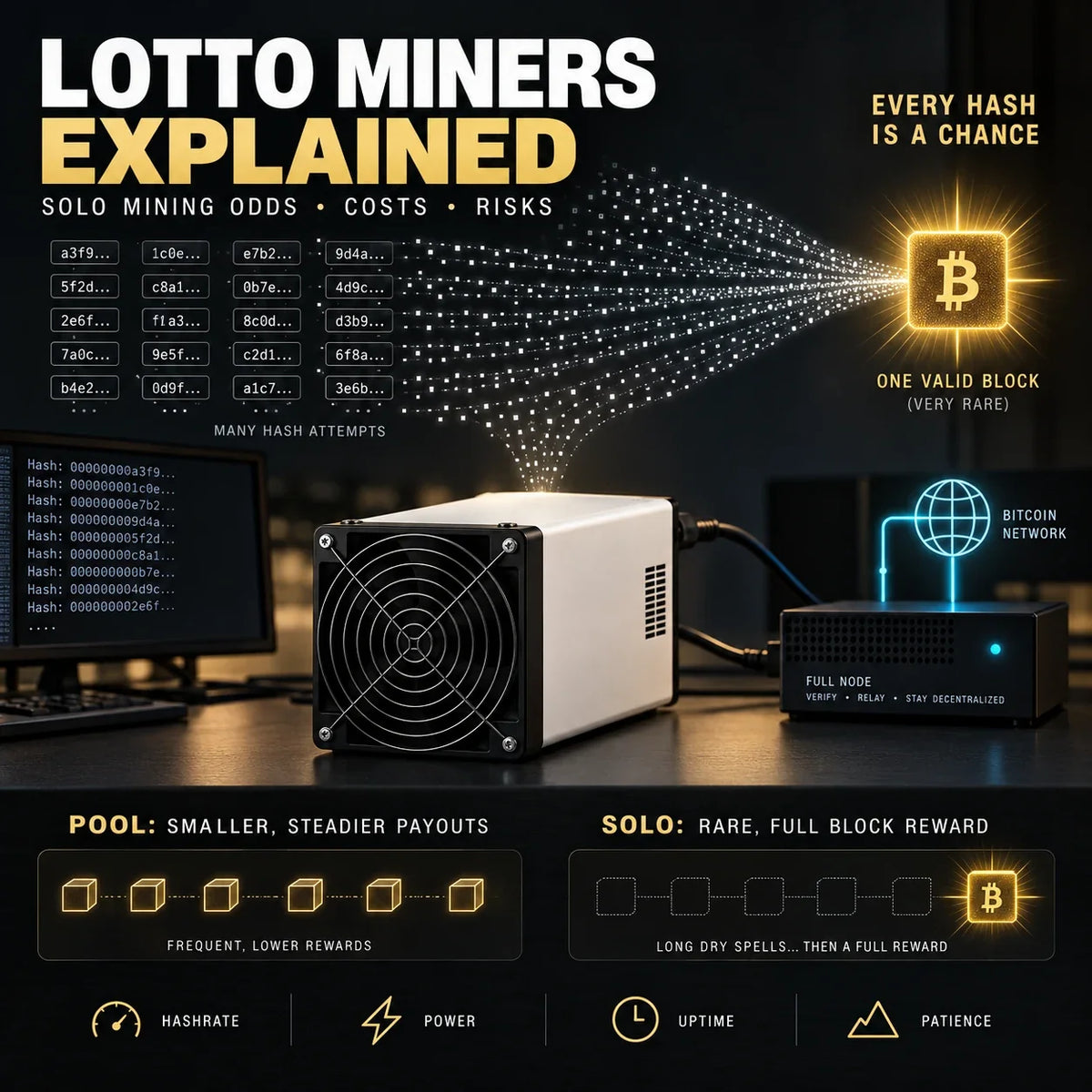 Lotto Miners Explained: Solo Bitcoin Mining Odds, Costs, and Risks
